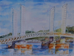 Aquarelle du pont Chaban à Bordeaux