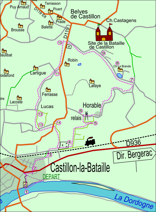 La carte de la balade de Castillon la Bataille