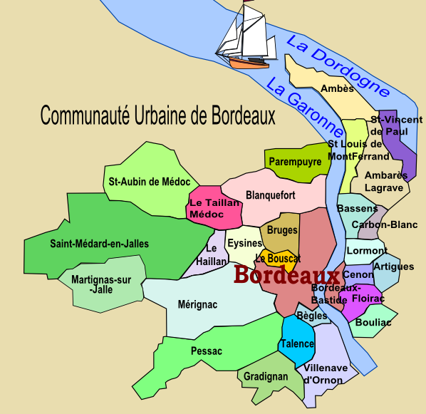 Carte du Bordelais - Bordeaux et ses communes