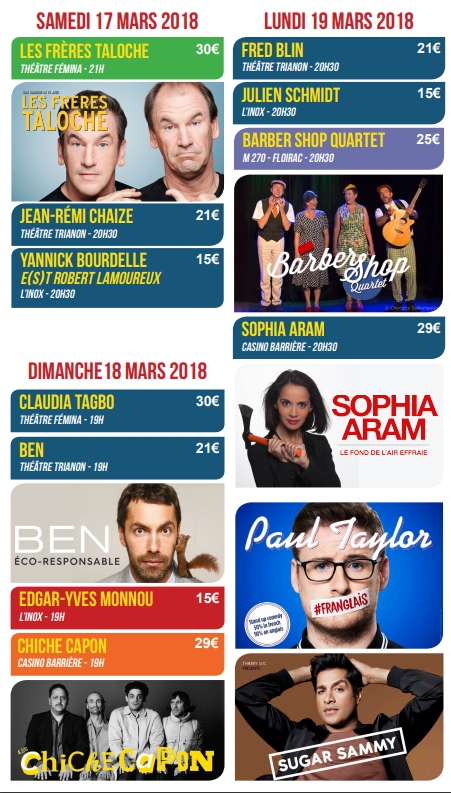 Programme Les Fous rires de Bordeaux 17 et 18 mars 2018