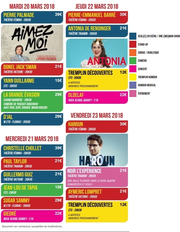 Programme Les Fous rires de Bordeaux 17 et 18 mars 2018