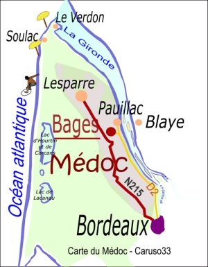 carte medoc situation du village de Bages